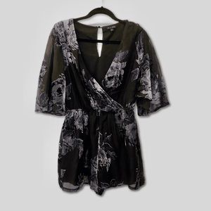 AS U WISH Sheer black romper blue velvet floral